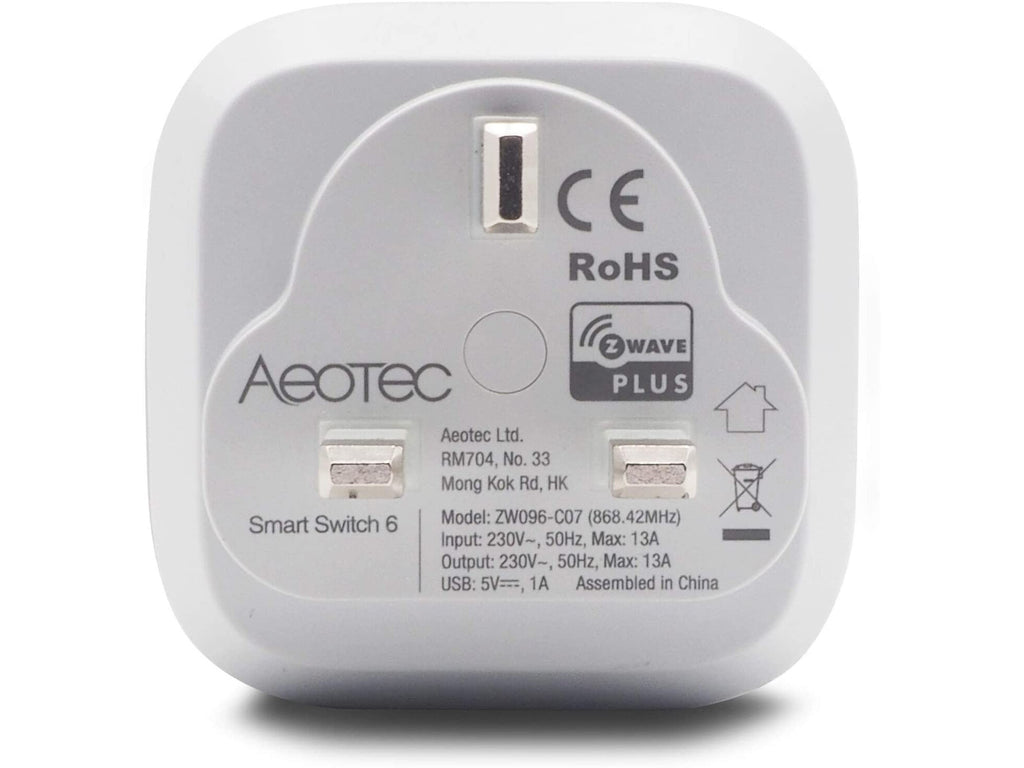 Aeotec Smart Switch 6, Z-Wave Plus on/off device controller up to 3000W with Power Monitor and USB Port (UK Plug ZW096))