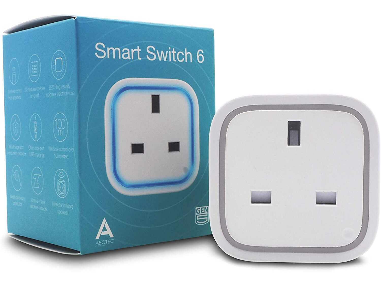 Aeotec Smart Switch 6, Z-Wave Plus on/off device controller up to 3000W with Power Monitor and USB Port (UK Plug ZW096))